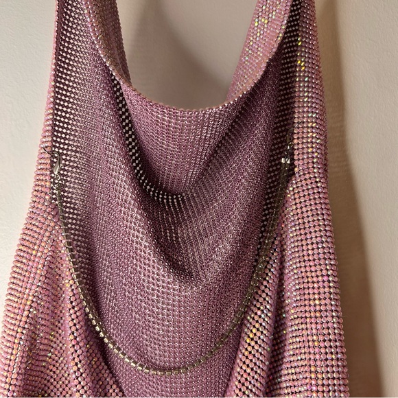 Custom Made Halter Dress With Pink Shimmering Rhinestones - Size 2 - Picture 7 of 16